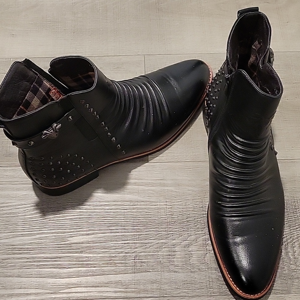 Leather, studded booties